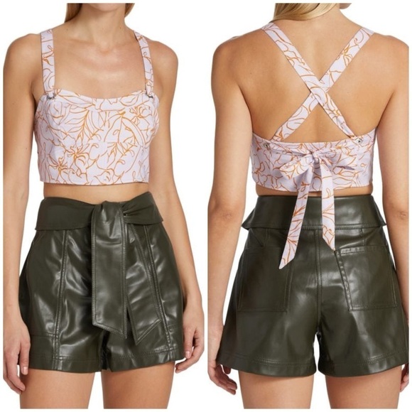 NWT Jonathan Simkhai Tilly Painted Tropical Floral Print Lupine Crop Top Sz XL - Picture 1 of 14